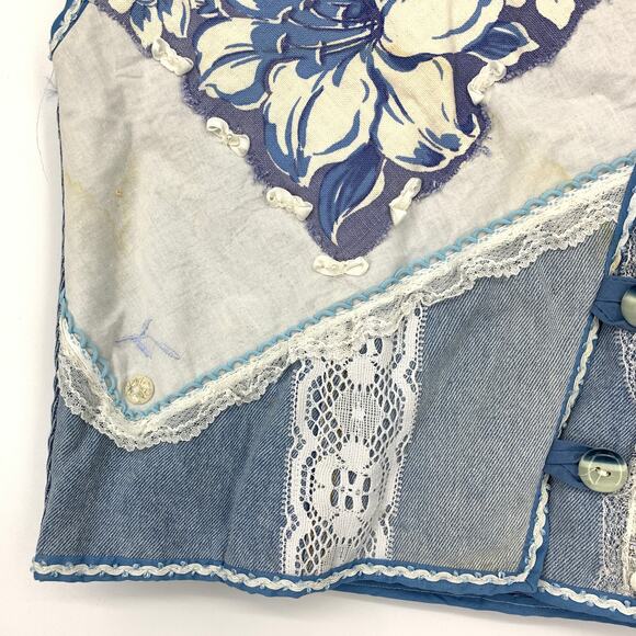 Vintage Handmade Patchwork Denim Vest Womens Apx Sz M Blue White *AS IS READ - Picture 4 of 6